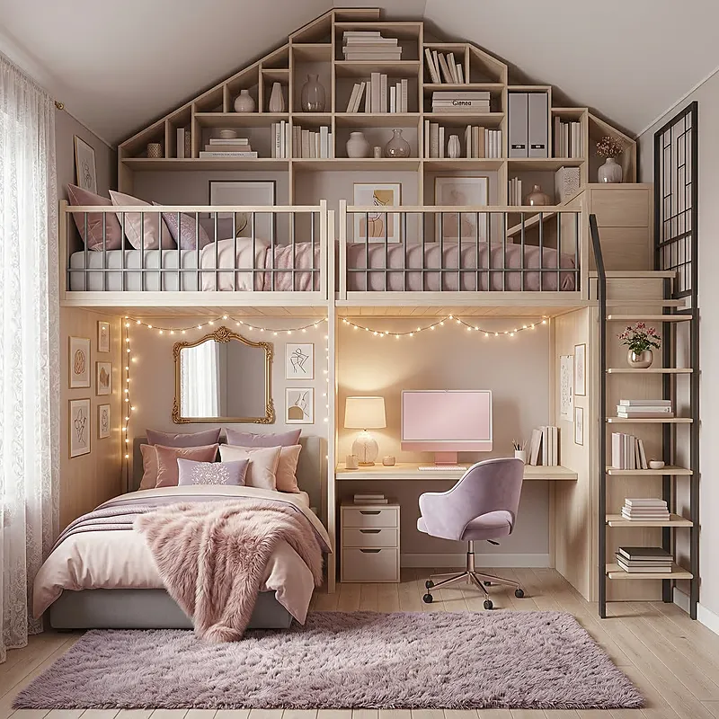 Кровать-чердак Командный — Girls